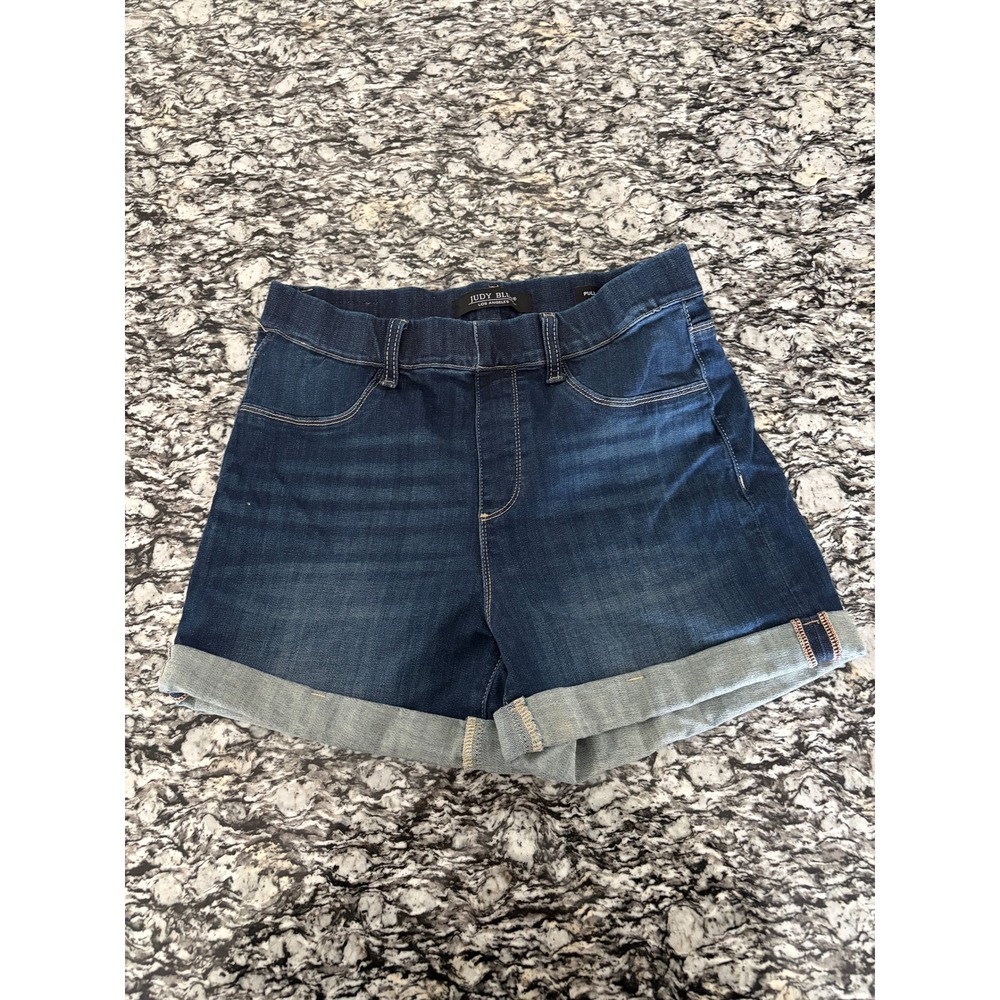 Judy Blue Los Angeles Womens Pull On Denim Shorts Dark Wash Cuffed Size Large
